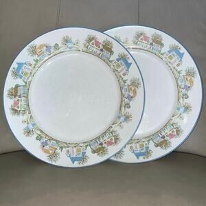 Set of 2 Vintage Lenox Village Dinner Plates Fine Porcelain China 1995 Retired